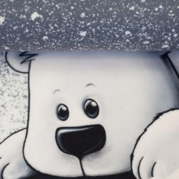 Preview: Samt Chenille Kissenpanel mit Eisbären im Schneetreiben in Grau
